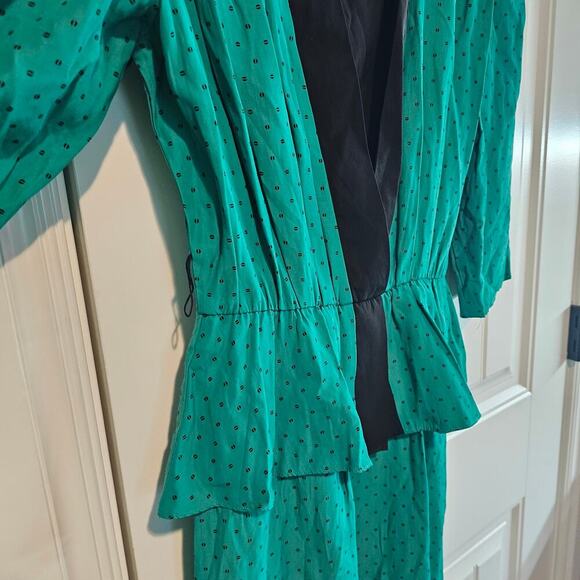 Vintage Kristina Peplum Dress Womens Size 6 Blue Polka Dot 80s Glam Rock Pinup - Picture 5 of 14